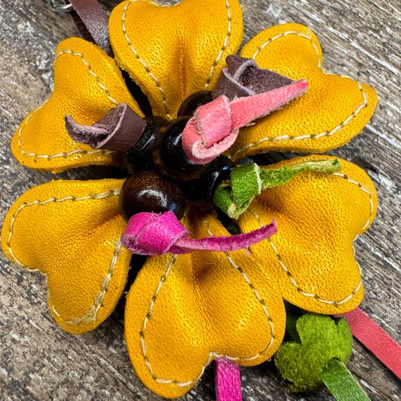Leather Flower Purse Charm Genuine Leather Bag Charm NEW FAST SHIP - Picture 7 of 8